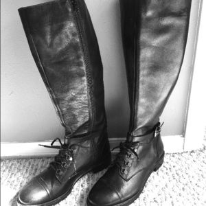 Black leather lace and zip up boots